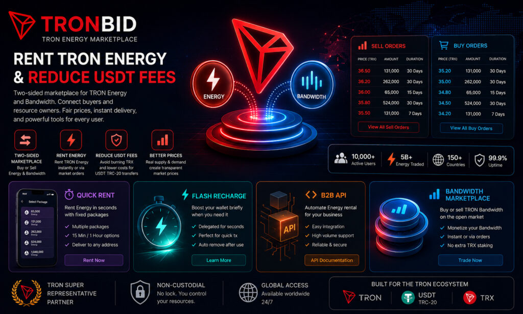 TronBid Extends Energy Rental Marketplace to Help Users Lower USDT Transaction Fees